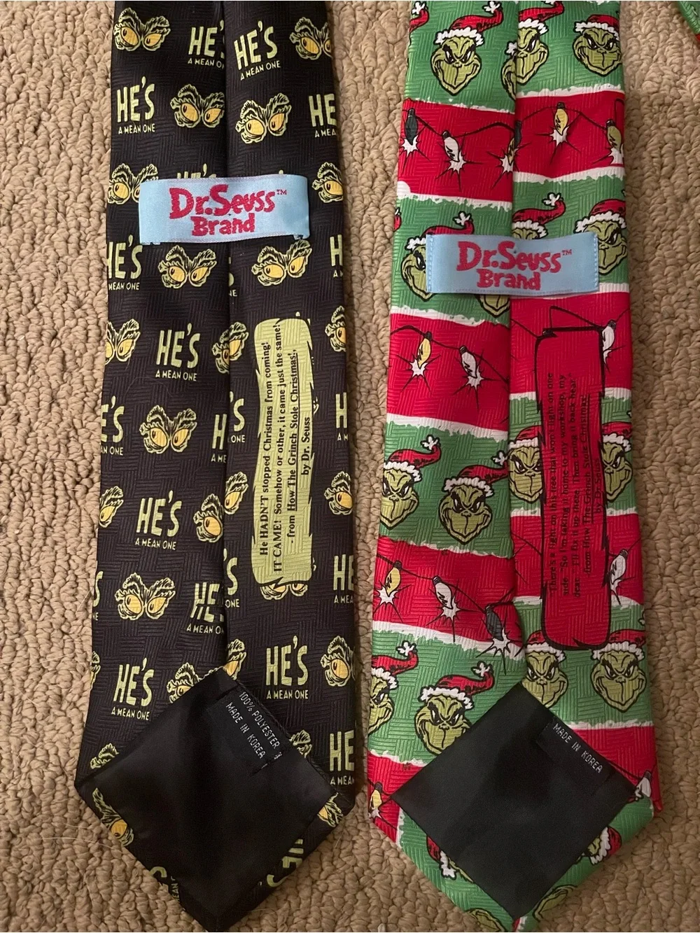 Dr. Seuss Grinch Novelty Men's Ties - Black, Yellow, Red & Green